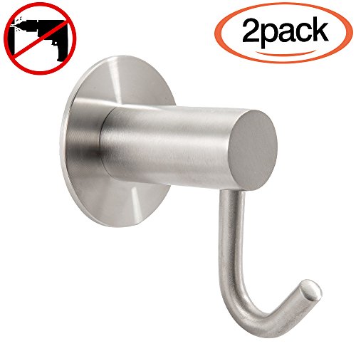 Gricol Towel Coat Robe Hook Self Adhesive Wall Hook No Damage No Drills, 304 Stainless Steel Brushed Finish, 2 Pack