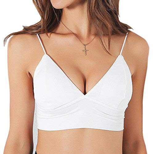 FUURY Womens Casual Crop Top Spaghetti Strap Tank Tops Vest Blouse Sleeveless Camisole Tank Tops (White Pad, L)