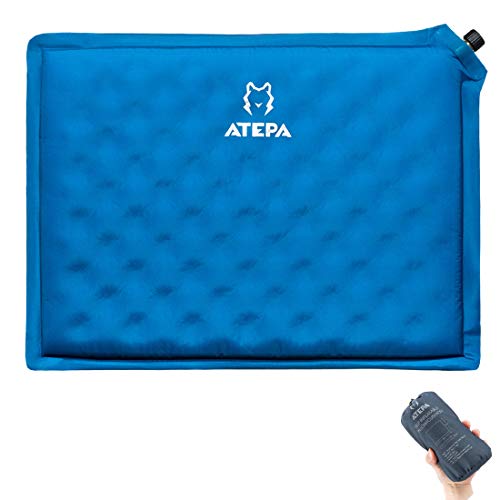 ATEPA Self-inflating Stadium Seat Cushion, Outdoor Portable Inflatable Seat Pad with Carrying Bag, for Hard Bench, Sports, Camping, Air Plane Ride, Traveling,2.75 oz, Blue