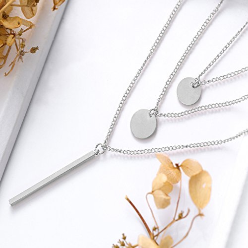 Tgirls Layered Sequin Necklaces with Bar Pendant for Women and Girls XL-66 (Silver) - Thumbnail 6