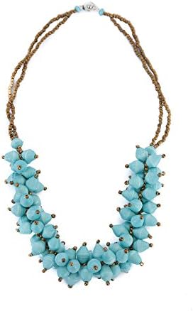 "Bubbles" Caribbean Blue,Eco-Friendly Recycled Paper Bead Necklace, Handmade in Uganda with Love