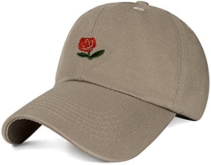 CHOSUR Rose Embroidered Baseball Cap Cotton Dad Golf Hat Adjusable Snapback Hip Hop Cap with Flower Rose Embroidery (Kahki)