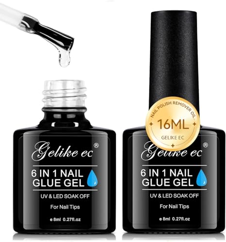 Gelike ec 6 in 1 UV Glue for False Nails - Extra Strong American Nail Glue - Gummy Base - American Nail Glue - 2 x 15 ml