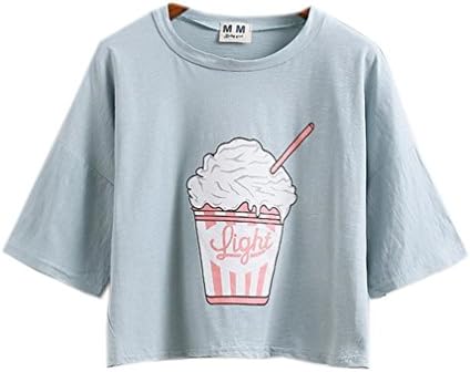 Namnoi Harajuku Pastel Baby Bule Crop Tops Tees Cute Ice Cream (Size M)