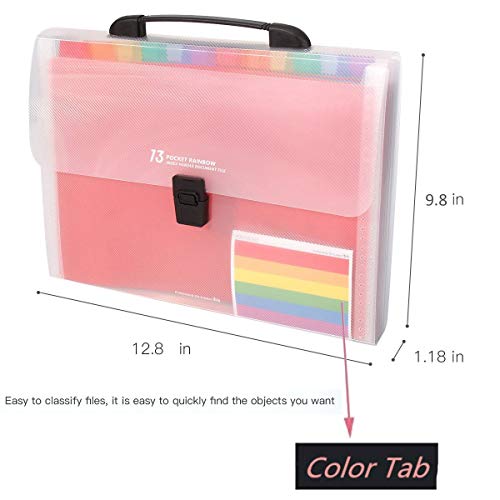Expanding File Folder/Accordion Folder File Organizer Handle A4 Multicolor Portable Expanding Wallets Large Capacity Portable Box Document Stand Bag, Labels,Office, Study, Business (13 Pockets)