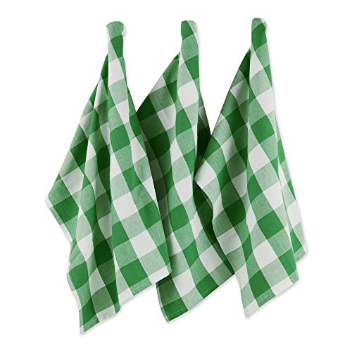 DII Toalla de Cocina de Gran tamano con diseno de trebol Verde a Cuadros (Juego de 3), diseno a Cuadros de búfalo Verde y Blanco