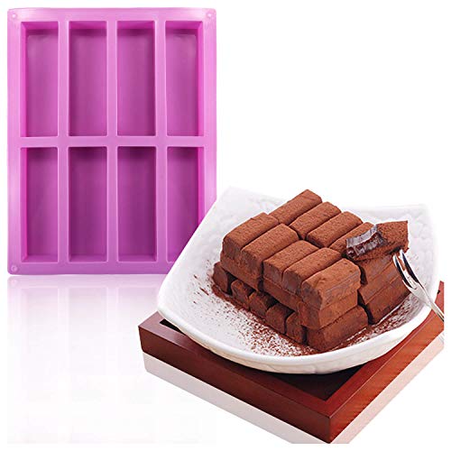 DIFENLUN Silicone Energy Bar Mold, 2 Pack 8-Cavity Rectangular Nutrition Granola Cereal Bar Maker for Chocolate Truffles, Bread Loaf, Muffin