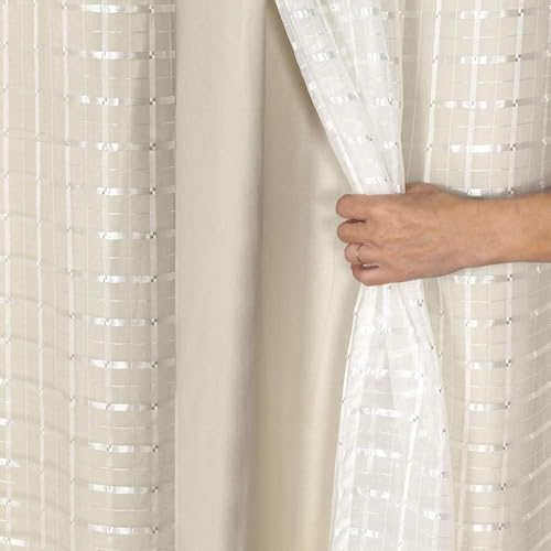Cortina Blackout PVC com Tecido Voil Xadrez 2,80 m x 2,30 m Bege