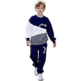 xueteox Boys Casual Color Block Sweatshirt Sets, Font Pattern Print Top and Long Pants Fall Winter Outfits for Kids 8-12T
