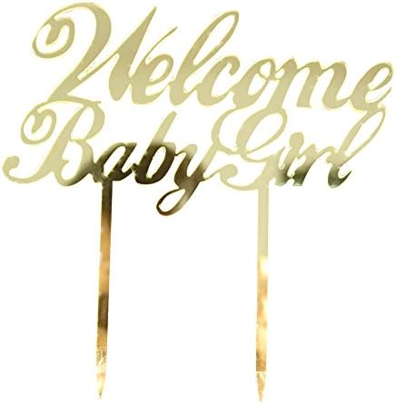 Welcome Baby Girl Cake Topper Acrylic Mirror Gold, Oh Baby Shower, Gender Reveal for Baby Girl Party Decorations