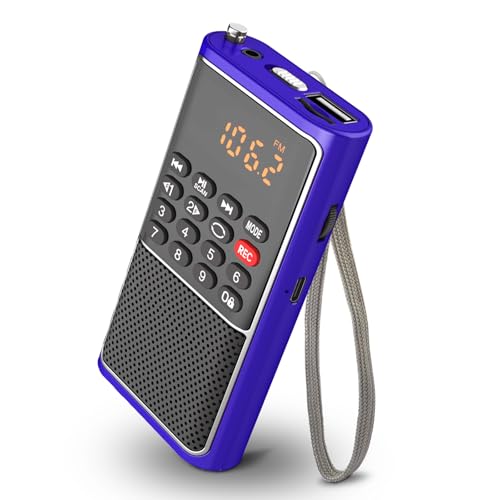 Small FM Radio - Pocket Portable Radio,Rechargeable Battery Operated,Support USB/Micro SD Card/TF Card Mp3 Play,Numeric Key, with Recorder,Excellent reception and sound,Suitable for Home & Outdoor Use