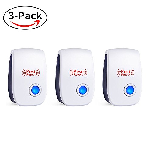 Pest Control Ultrasonic Repeller, Electronic Mouse Repellent Plug In for Insects, Mice, Rats, Spiders, Roaches, Ants, Bugs, Flies, Fleas, Mosquitoes, Environment-friendly [3-Pack]