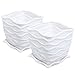 MyGift White Ceramic Wave Textured Design Flower Plant Pot/Succulent Planter with Attached Tray, Set of 2