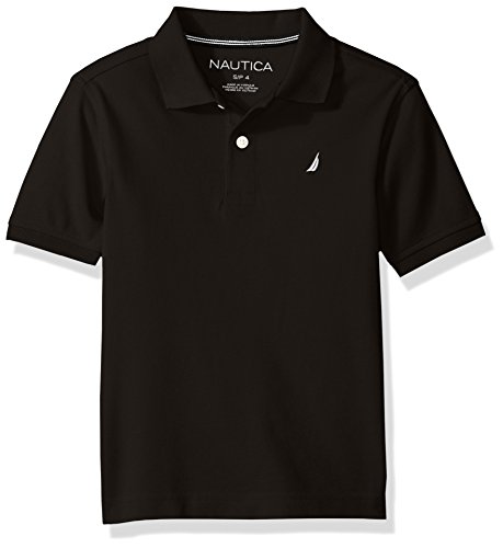 Nautica Little Boys' Short Sleeve Deck Polo Shirt, Black, Medium (5/6)