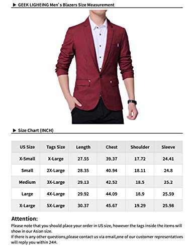 GEEK LIGHTING Party Blazaer for Men Slim Fit Single One Button Jackets(Red,US S=Label 2XL)