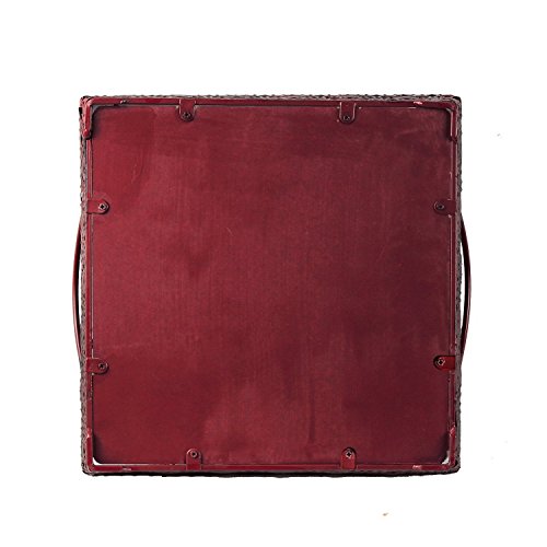 Vintage Antique Design Decorative Metal Rectangle Serving Tray With 2 Handles (Burgundy-Small)