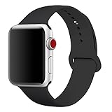 SIRUIBO Band for Apple Watch 42mm, Soft Silicone Sport Strap Replacement Bracelet Wristband for Apple Watch Series 3, Series 2, Series 1, Nike+, Edition, Black M/L Size