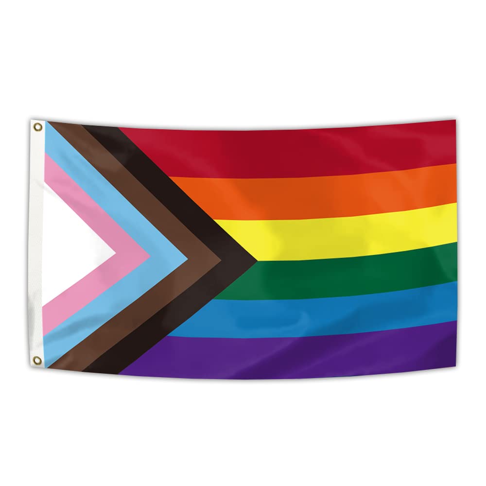 Grofio Progress Gay Pride LGBT Flag Rainbow 5x3 ft with 2 eyelets on left sleeve (LGBT)