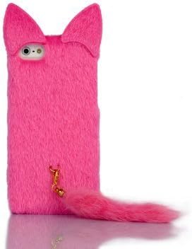 W-RainBow Apple iphone 4 Case Hot Pink Lovely Cartoon Fluffy Plush Tail Cat Flexible TPU Snap On Embedded Case Cover For Apple iphone 4 4G 4S