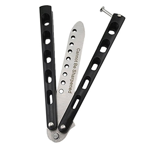 CyberDyer Balisong Butterfly Knife Trainer Tactical Butterfly Knife Trainer Metal Practice Knife (Black)
