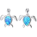 Adeser Jewelry Girls Lab Opal Turtle 925 Silver Studs Promise Wedding Best Friend Party Stud Earrings for Her (Blue)