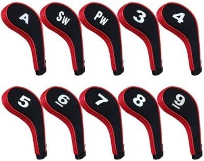 Andux Number Print Golf Iron Club Head Covers with Zipper RH 10pcs/set Black/red, Black / Red - Image 3