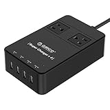 ORICO 2 Outlet Home/Office Power Strip Surge Protector with 5-Foot Cord and 4 USB Intelligence Charging Ports (5V6.8A 34W) -Black（TPC-2A4U）