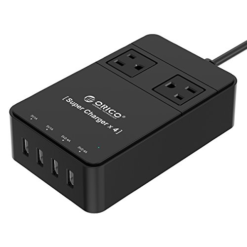 ORICO 2 Outlet Home/Office Power Strip Surge Protector with 5-Foot Cord and 4 USB Intelligence Charging Ports (5V6.8A 34W) -Black（TPC-2A4U）