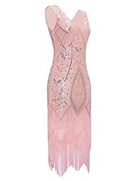 Metme Vestido de cóctel para mujer estilo de los años 1920, vestido de fiesta Gatsby con flecos y abalorios