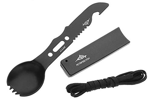 Molens Spork Multi-Functional Utensil All in One Spoon Fork Knife, Camping Flatware Portable with Bottle Opener Whistle, Stainless Steel, Camping Knife
