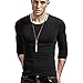 XSHANG Men's Long Sleeves Athletic Muscle Cotton T Shirt Soft Stretchy V Neck/Crew Neck Undershirts Black