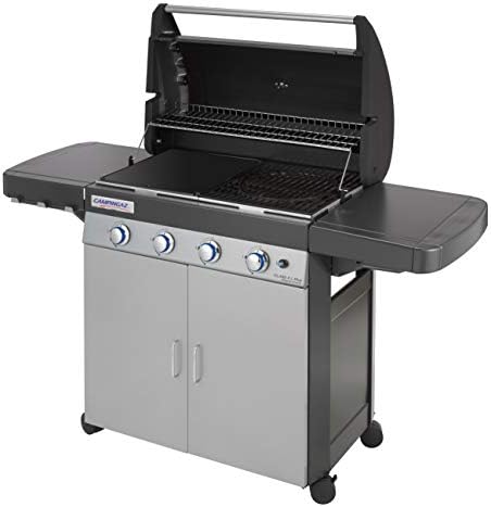 Campingaz Barbecue à gaz Class 4 L Plus, 4 brûleurs, Puissance 12.8kW, Système de nettoyage facile InstaClean, Grille et plancha en fonte double émaillage, 2 tablettes latérales