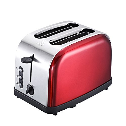 2-Slice Fully Automatic Toaster Stainless Steel With Baking Rack 3.5Cm Extra Wide Slots Auto Shut-Off High Lift Lever,Red