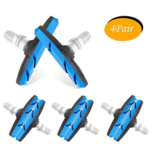 WTSHOP 4Pair V Bike Brake Pads with Hex Nuts and Spacers,Road Mountain Bicycle V-Brake Blocks Shoes （Blue）