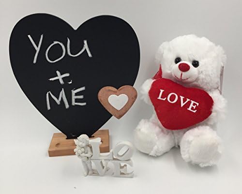 Valentine Heart Teddy Bear | Love Cherub - Angel Decoration | Valentines Message Chalk - Slate Board