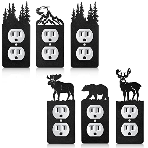 Photo 1 of Lothee 6 Pcs Metal Bear Light Switch Cover Plate Moose Tree Mountain Elk Forest Outlet Switch Plate Toggle Outlet Wall Cover for Home(2.75 x 6.69 Inch,Single Gang Socket)