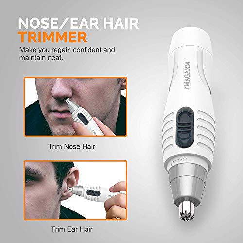 Updated Version Painless Nose Hair Trimmer for Men & Women, AMAGARM Electric Ear Eyebrow Ear Hair Remover/Clippers Epilator Removal, PX67 Waterproof, Mute Motor, Double-Edge Stainless Steel Blades