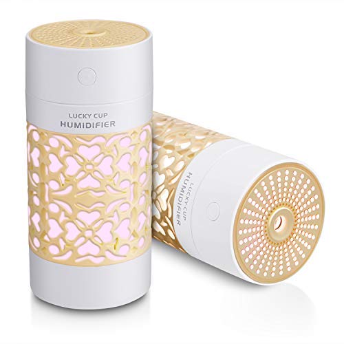 Cool Mist Humidifier Ultrasonic Portable Humidifying for Kids Rooms Travel Office Bedroom with High and Low Mist Settings,7 Colors Night Light and Auto Shut-Off 250ml (Beige)