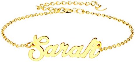 LAOFU Personalized Name Bracelet 18k Gold Plated Link Bracelet, Custom Made Jewelry in Any Name, Gift for Women