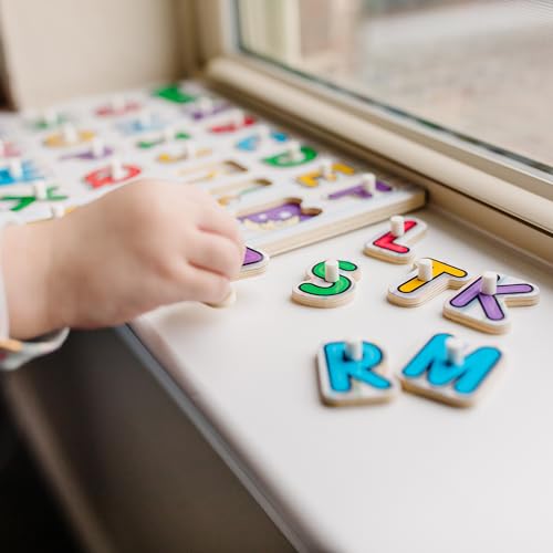 Melissa & Doug Classic Wooden Peg Puzzles (Set of 3) - Numbers, Alphabet, and Colors