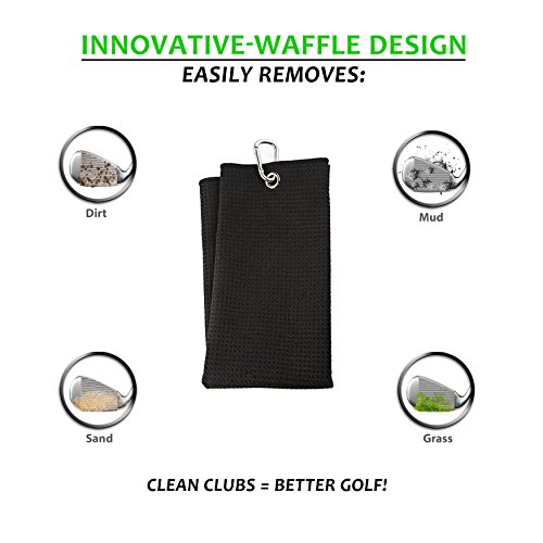STIXX Tri-Fold Microfiber Golf Towel. Light Weight & Quick Drying. Best for Cleaning all types of Clubs, Irons & Drivers. Heavy Duty Clip Attaches to Your Golf Bag. Clean Clubs = Better Golf!