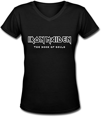 Black V Neck T Shirt For Women Hard Rock Iron Maiden Tour 2015 Logo