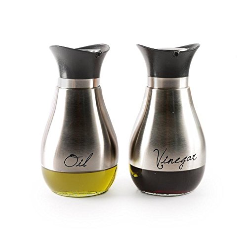 Emenest Oil and Vinegar Cruet Dispensers, Set of 2 Silver and Glass Bottles with Lid and Non-drip Spout - 13.6 Oz, Modern Decorative Condiments Storage - Thumbnail 6