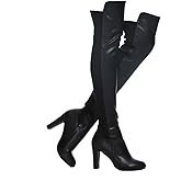 Shoe'N Tale Women Faux Suede Chunky Heel Stretch Over The Knee Thigh High Boots