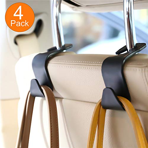 FJCTER Car Vehicle Headrest Hooks with 44 LB Load Capacity Durable Back Seat Hangers with Intimate Design Portable Organizer Holder for Handbag Purse Cloth Grocery (4 Pack) - Thumbnail 5
