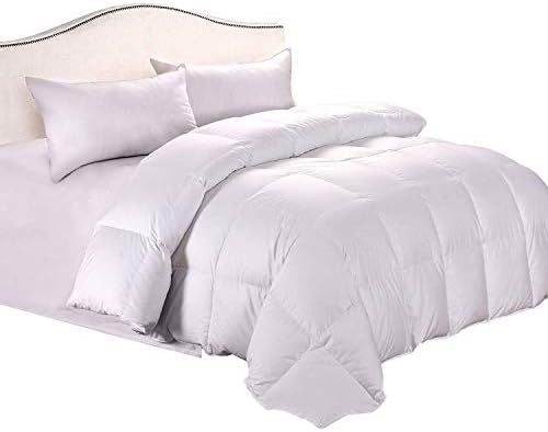 Cozy Feather Real Goose Down Comforter Duvet - Queen Full - Hypoallergenic - 100 Percent Cotton 400 Thread Count - 750 Fill Power - Solid White (84" x 90")
