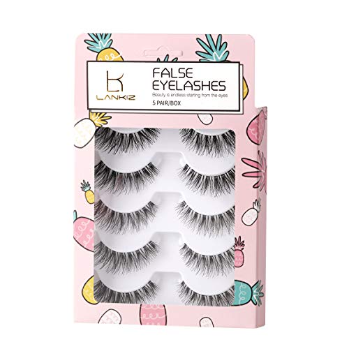 LANKIZ False Eyelashes 3D Fake Lashes Handmade Reusable Wispies Natural Strip Lashes 5 Pairs