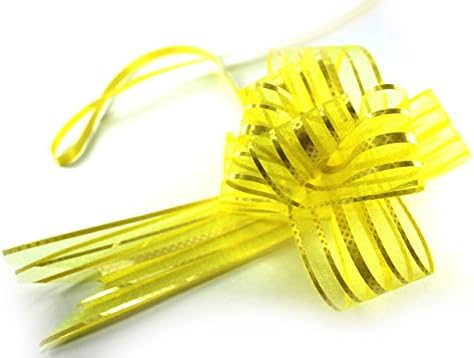 10pc Ribbon Bows Party Wedding Decoration assorted colours Pull Flower Ribbon Gift Decor (Yellow)