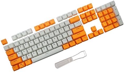 PBT Backlit Keycaps 104 Keys Cherry Mx Blue Switches Key Caps with Keycaps Puller for DIY Mechanical Keyboard (Orange White)
