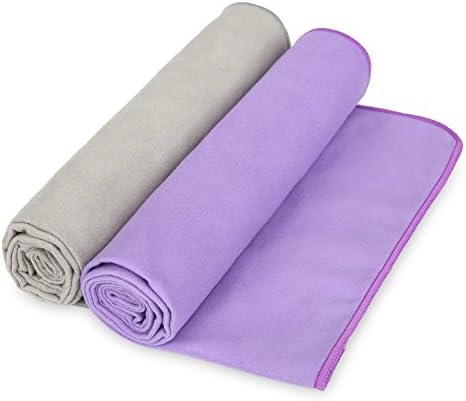 Fiber Promot 2 Pack Multi-Purpose Fast Drying Travel Gym Microfiber Sports Towels (Grey,Purple, 16"×32")…